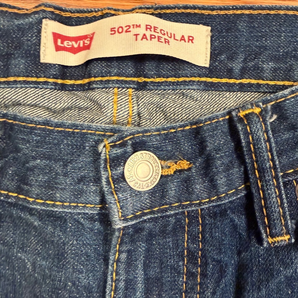 Levis 502 Regular Taper Jeans Dark‎ Wash Distressed Denim 28x28 Womens 16REG - Picture 3 of 9